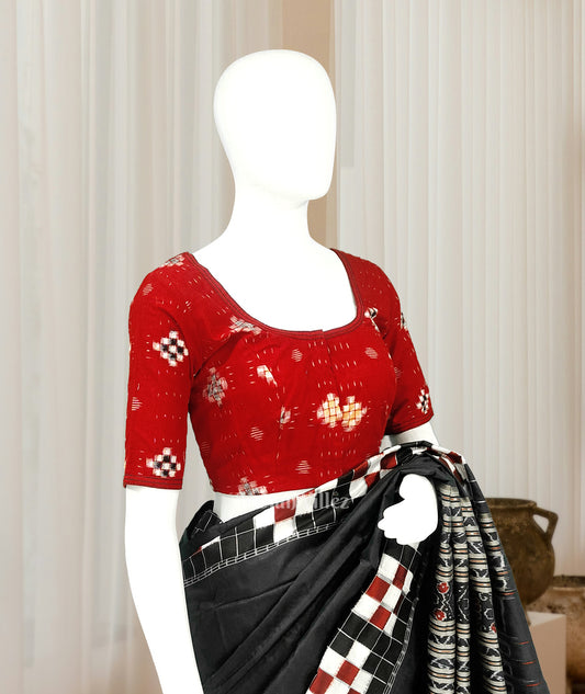 Red Pasapali Odisha Ikat Sambalpuri Cotton Blouse 