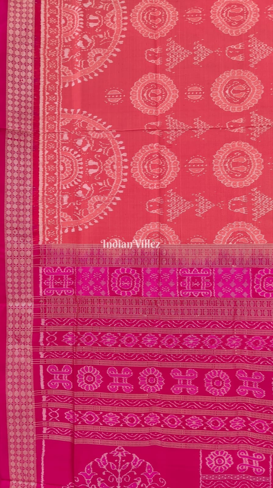 Orange Maroon Laxmi Pada Feet Jhoti Sambalpuri Ikat Silk Saree