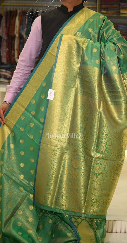 Rama Green Zari Base Tissue Banarasi Saree