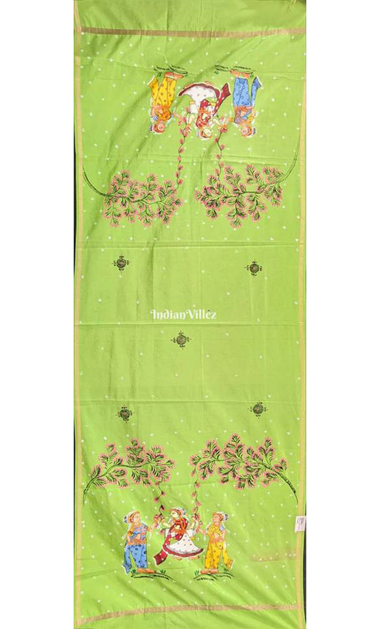 Parrot Green Rajo Theme Patachitra Chanderi Dupatta