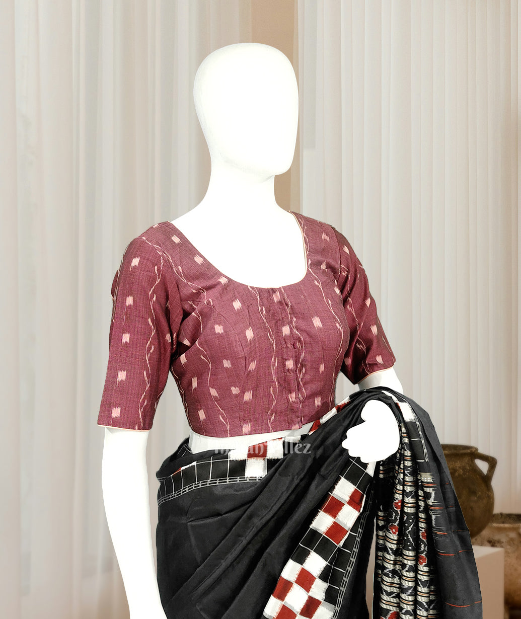 Magenta  Pink Tipa Design  Odisha Ikat Sambalpuri Cotton Blouse 