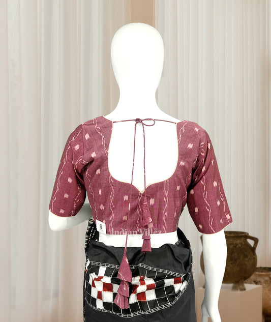 Magenta  Pink Tipa Design  Odisha Ikat Sambalpuri Cotton Blouse 