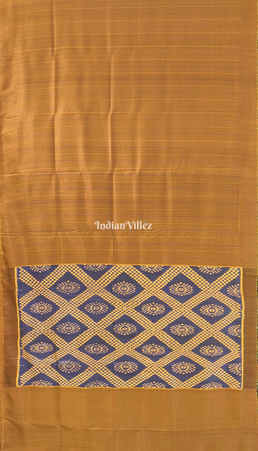 Golden Contemporary Khandua Silk Saree with Tarabali Theme Anchal 