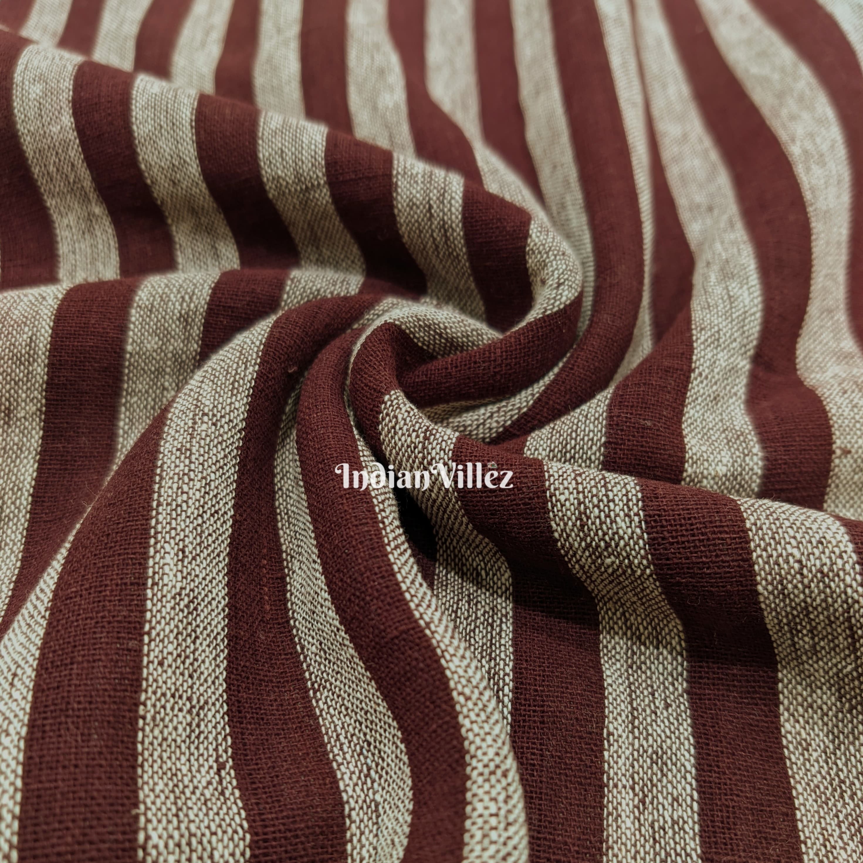 Maroon Grey Strips Organic Natural Dyed Kotpad Fabric