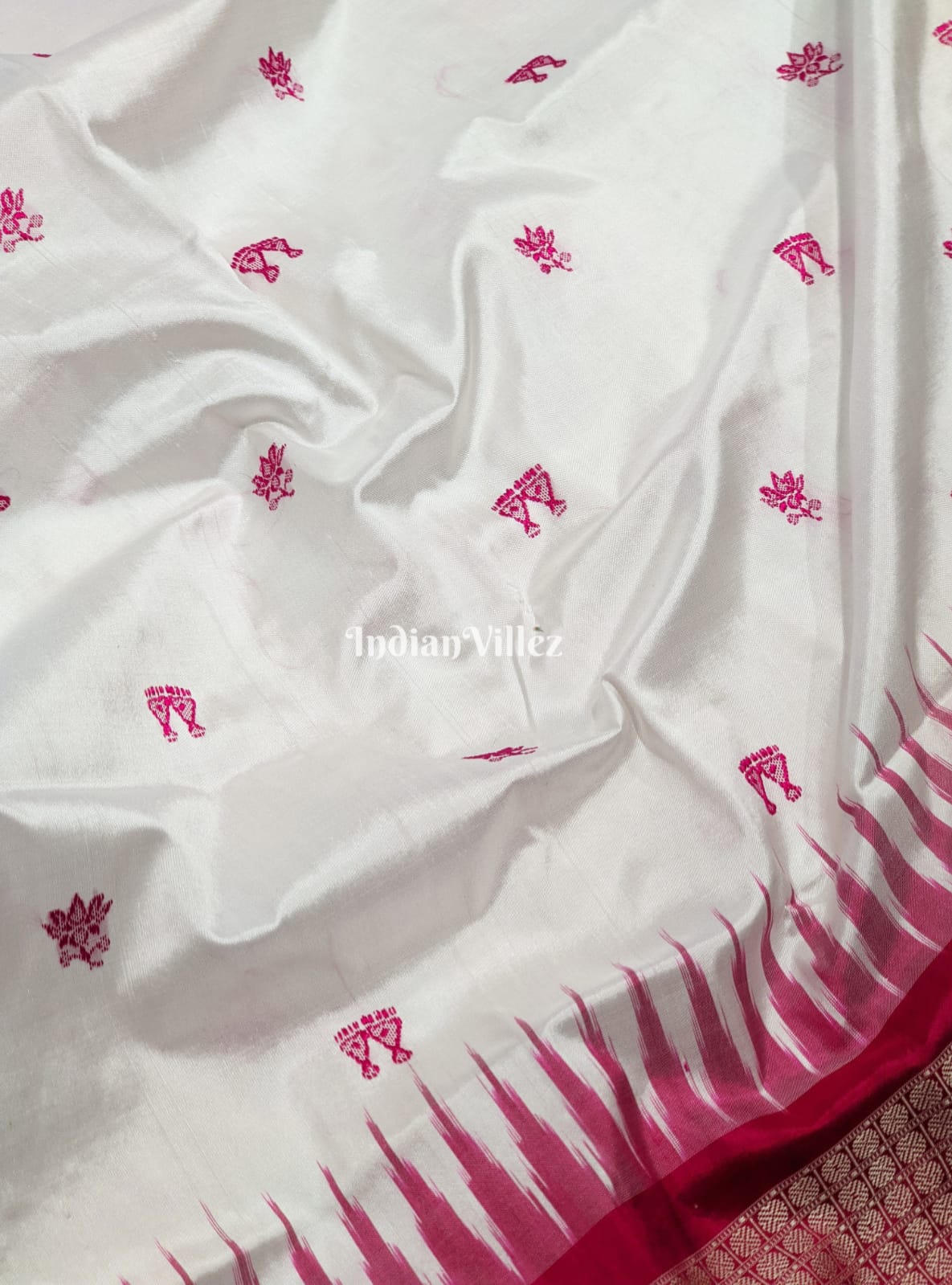 White Rani Laxmi Pada Bomkai Pure Sambalpuri Silk Saree