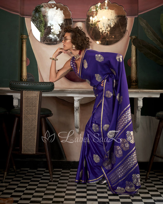 Light Blue Pure Satin Weaving Banarasi Silk Saree 