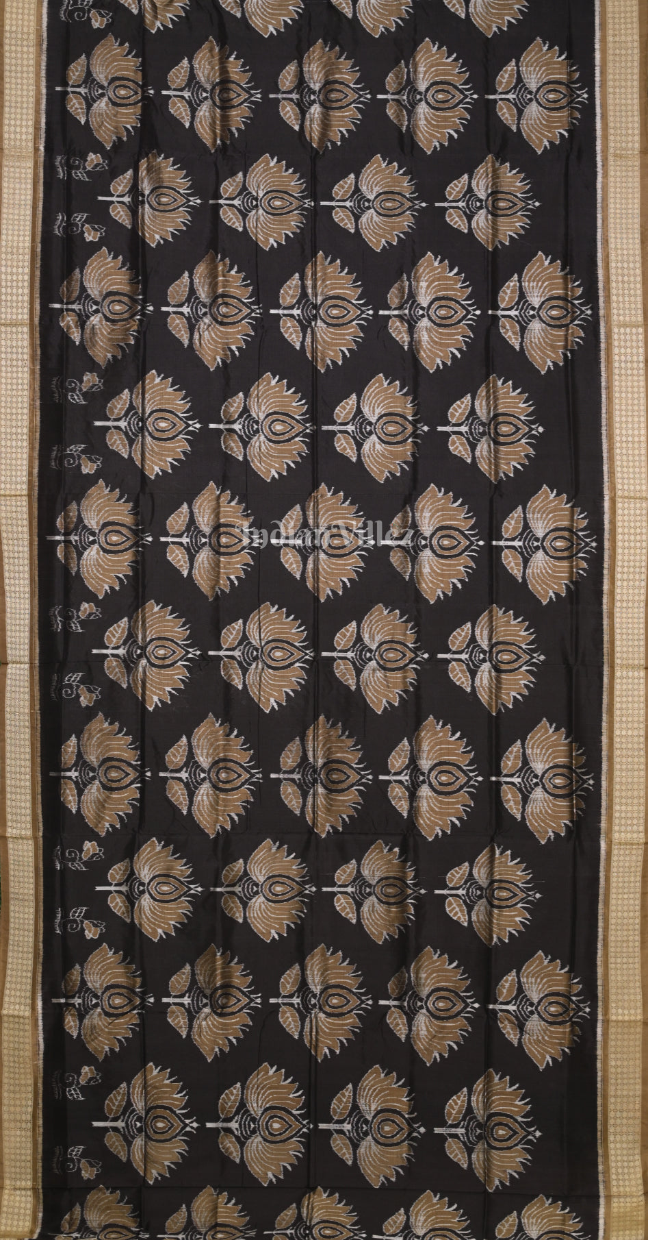 Black Brown Lotus Motif Odisha Ikat Sambalpuri Silk Saree 