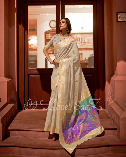 White Modal Silk Saree
