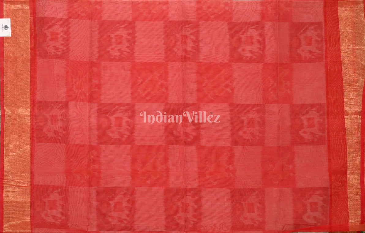Off White Red Pochampally Ikat (Sico) Saree 