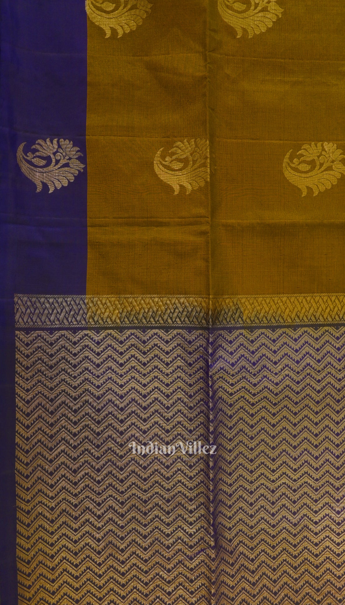 Golden Brown With Navy Blue Pure Kanjivaram Soft Silk Saree