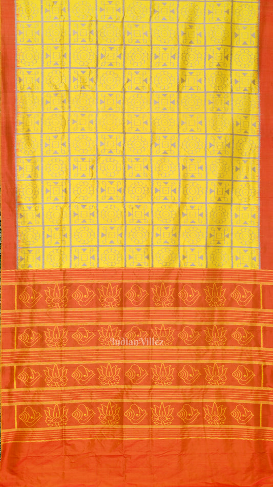  Yellow Red Nabakothi Contemporary Designer Silk Saree