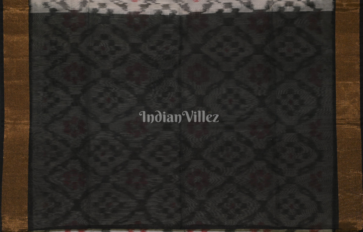 Off White Black Pochampally Ikat Silk Cotton (Sico) Saree 