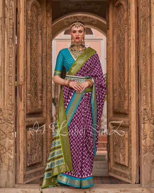 Purple Colour Patola Inspired Pochampally South Silk Saree