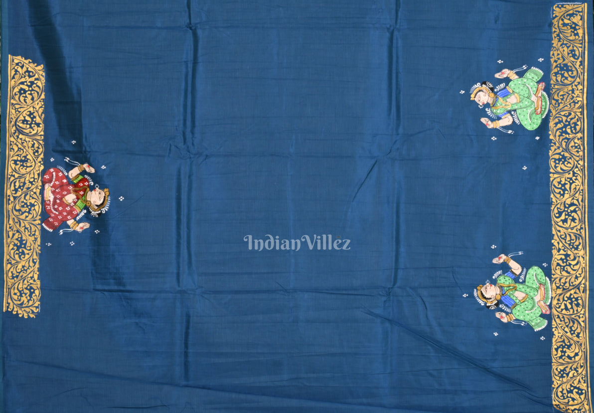 Blue Mathura Vijay  Hand-Painted Pattachitra Saree
