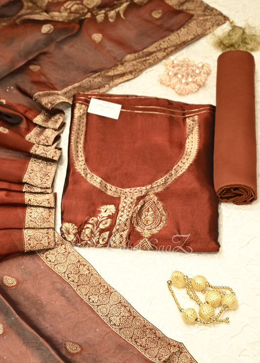 Maroon Banarasi Unstitched Salwar Suit 