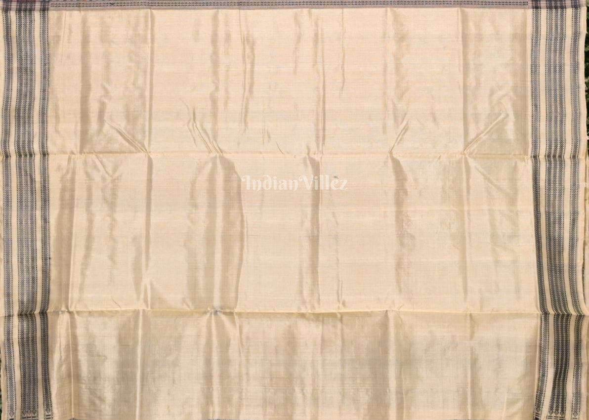 Black Hazar Buti Bomkai Tussar Silk Saree with Sarabandha Anchal 