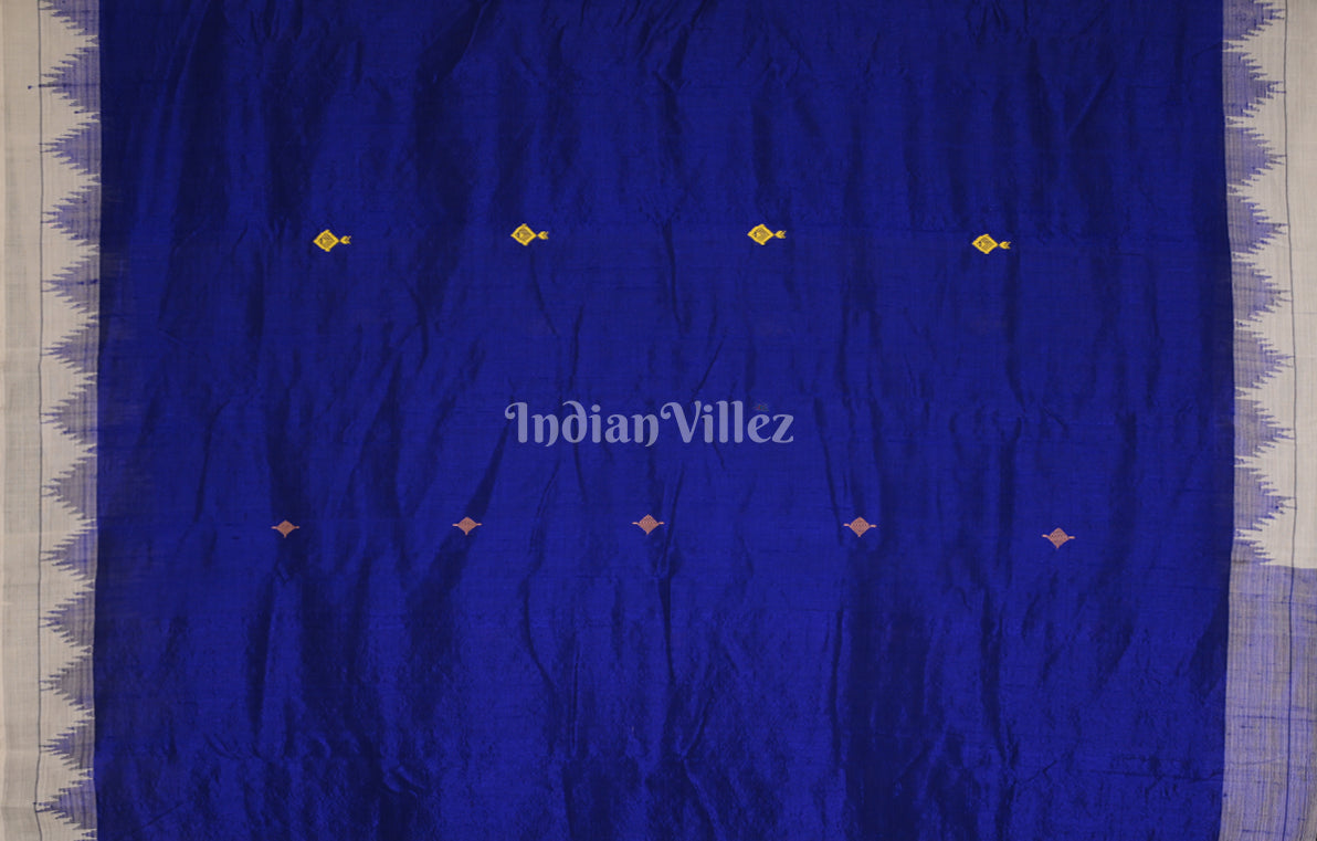 Royal Blue White Odisha Handloom Natural Dye Kotpad Tussar Saree 