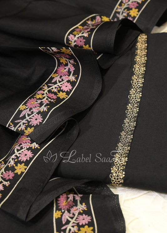 Black Flower Motif Unstitched Salwar Suit 