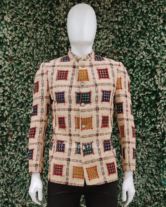 Cream Ashwini Odisha Ikat Men's Designer Blazer