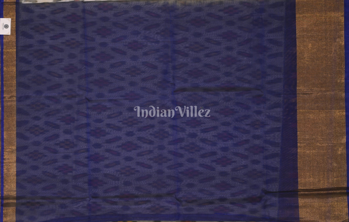Off White Royal Blue Pochampally Ikat Silk Cotton (Sico) Saree
