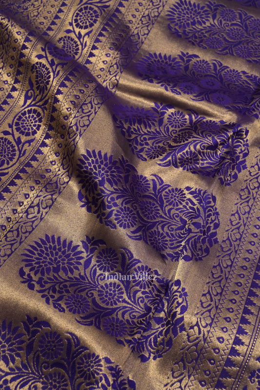 Navy Blue With Silver Pure Kanjivaram Silk Saree