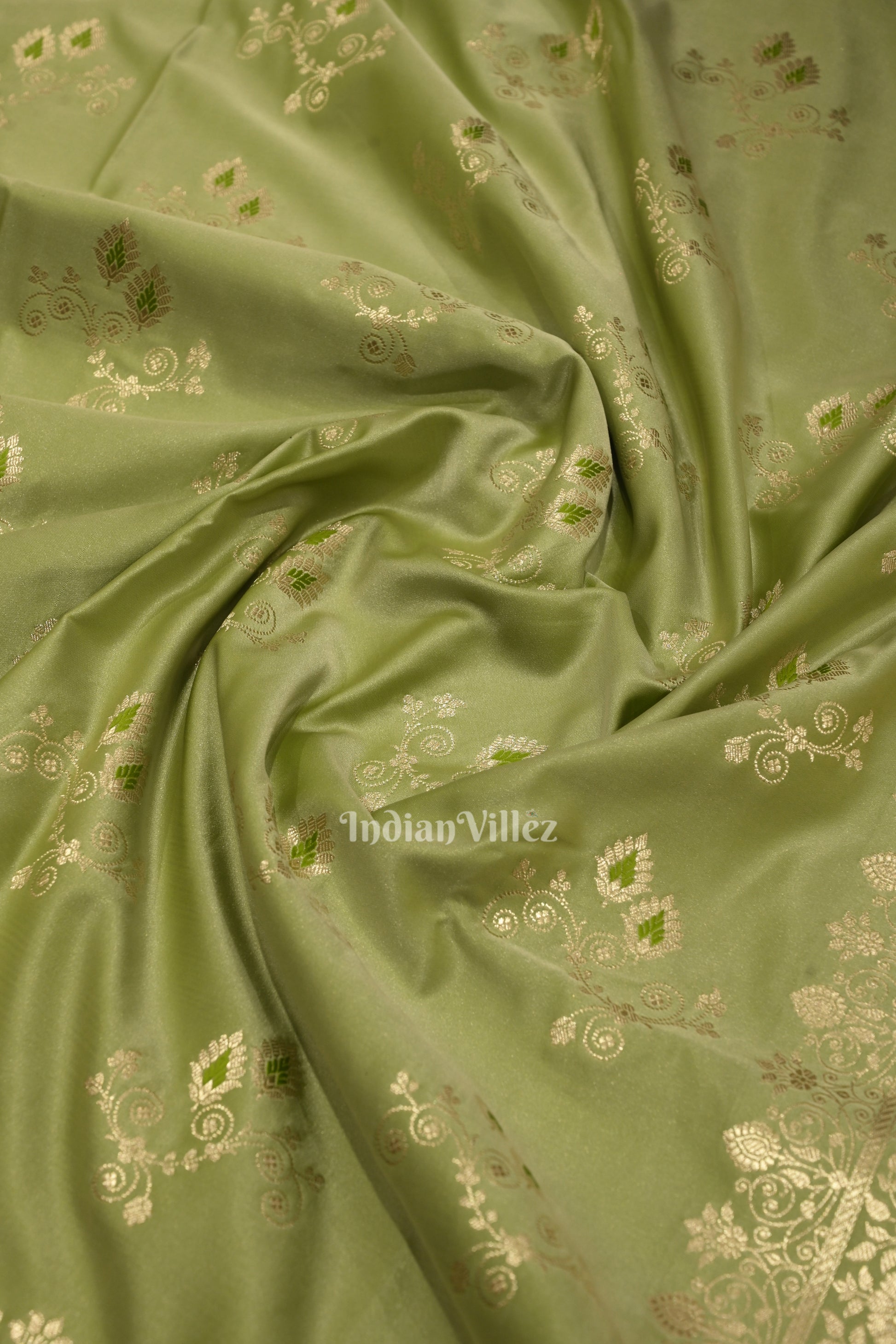 Exclusive Bridal Light Olive Green Mashru Satin Silk Banarasi Saree 
