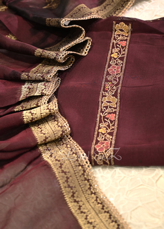 Coffee Silk Unstitched Salwar Suit 