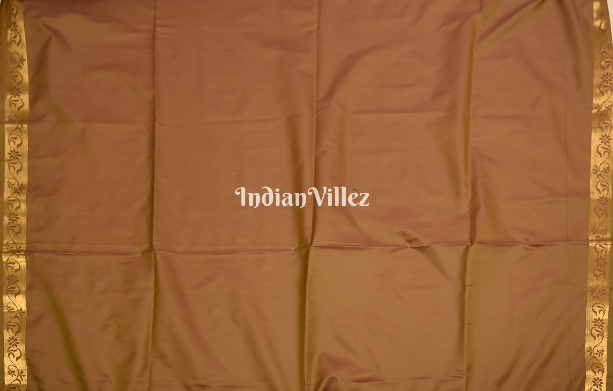 Olive Green Rust Orange Kanjivaram Silk Saree