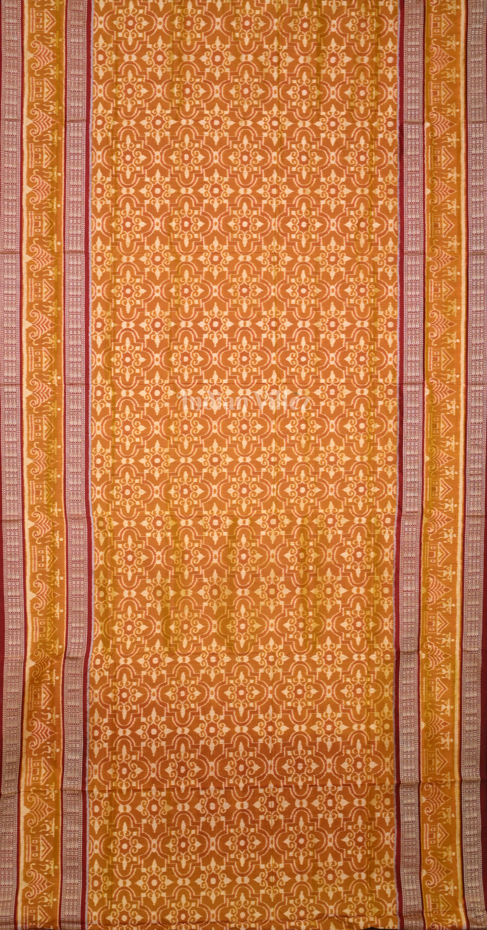 Mustard Yellow Maroon Odisha Ikat Sambalpuri Silk Saree with Tribal Anchal