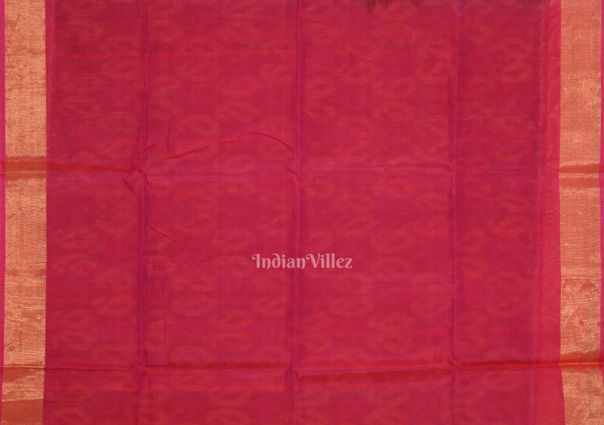 Black Pink Pochampally Ikat Sico (Silk & Cotton) Saree with Zari Border 