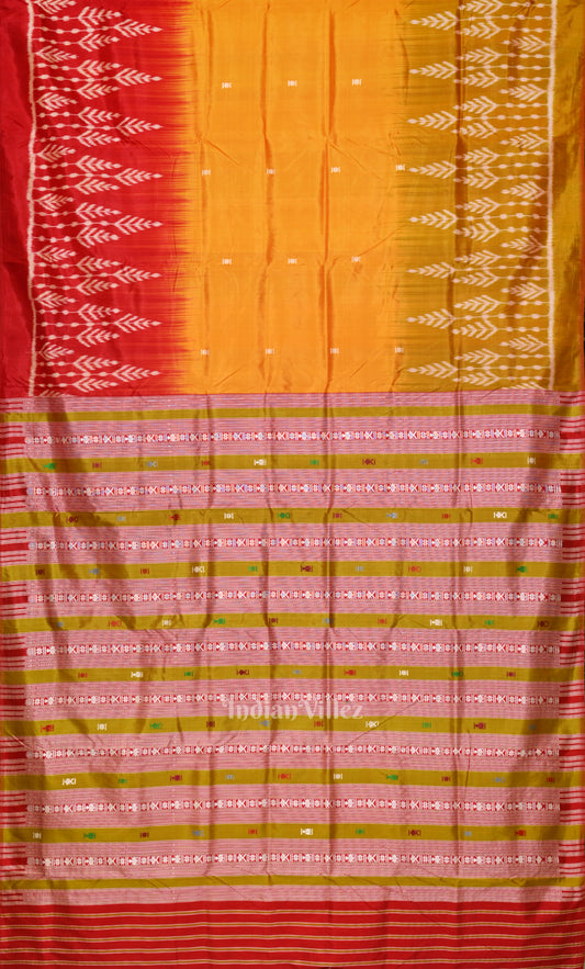 Mustard  Yellow Red Odisha Ikat Contemporary Designer Saree