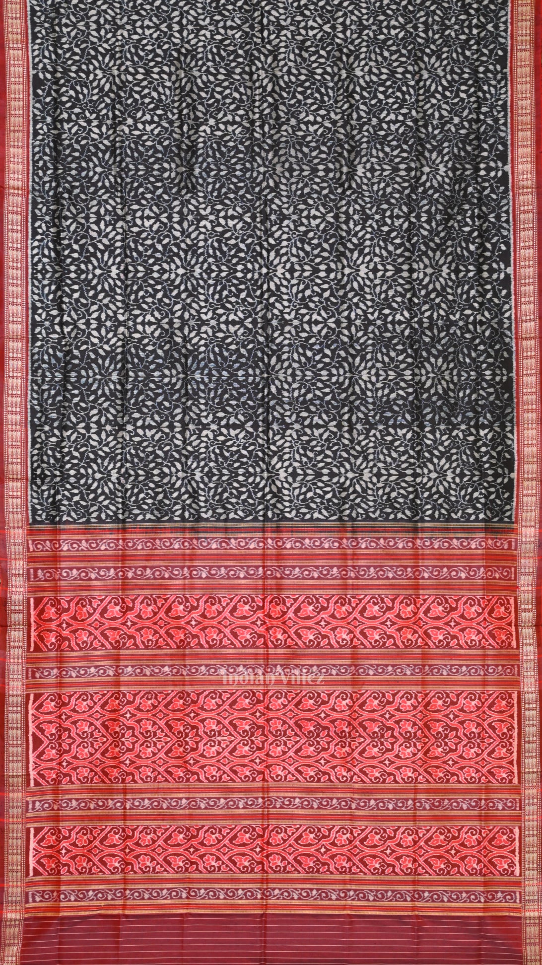 Black Red  Floral Theme Sambalpuri Silk Saree 