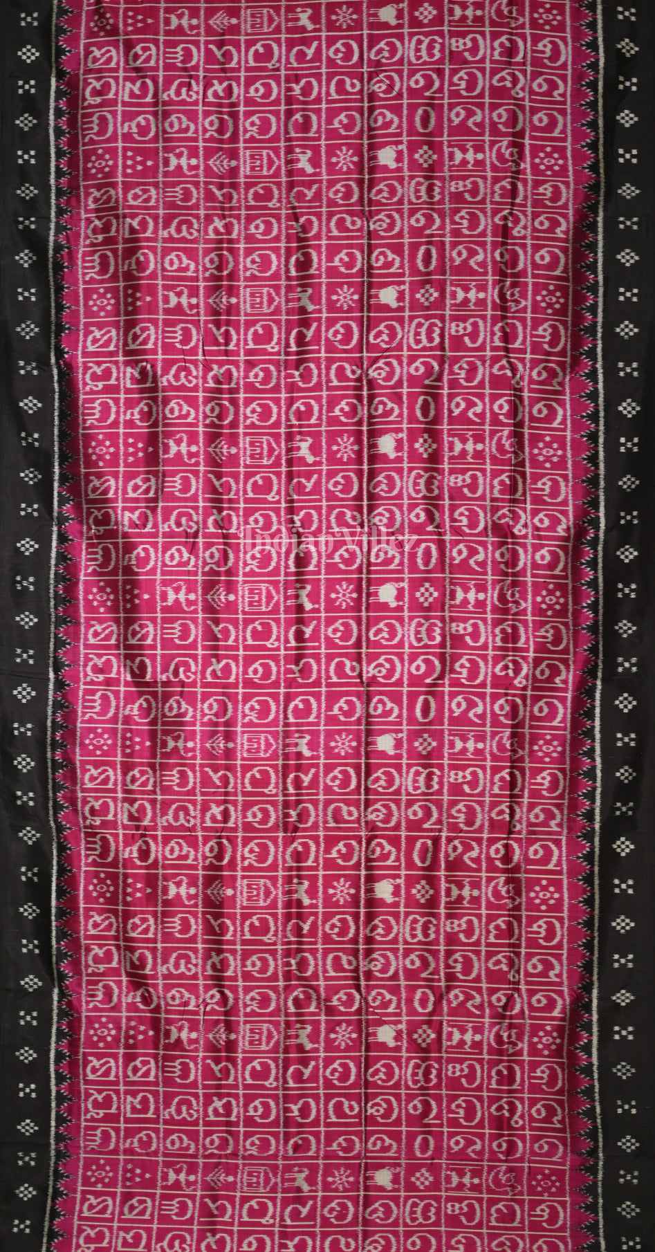 Magenta Pink Black Odia Alphabet Contemporary Designer Silk Saree with Doli Barat Anchal