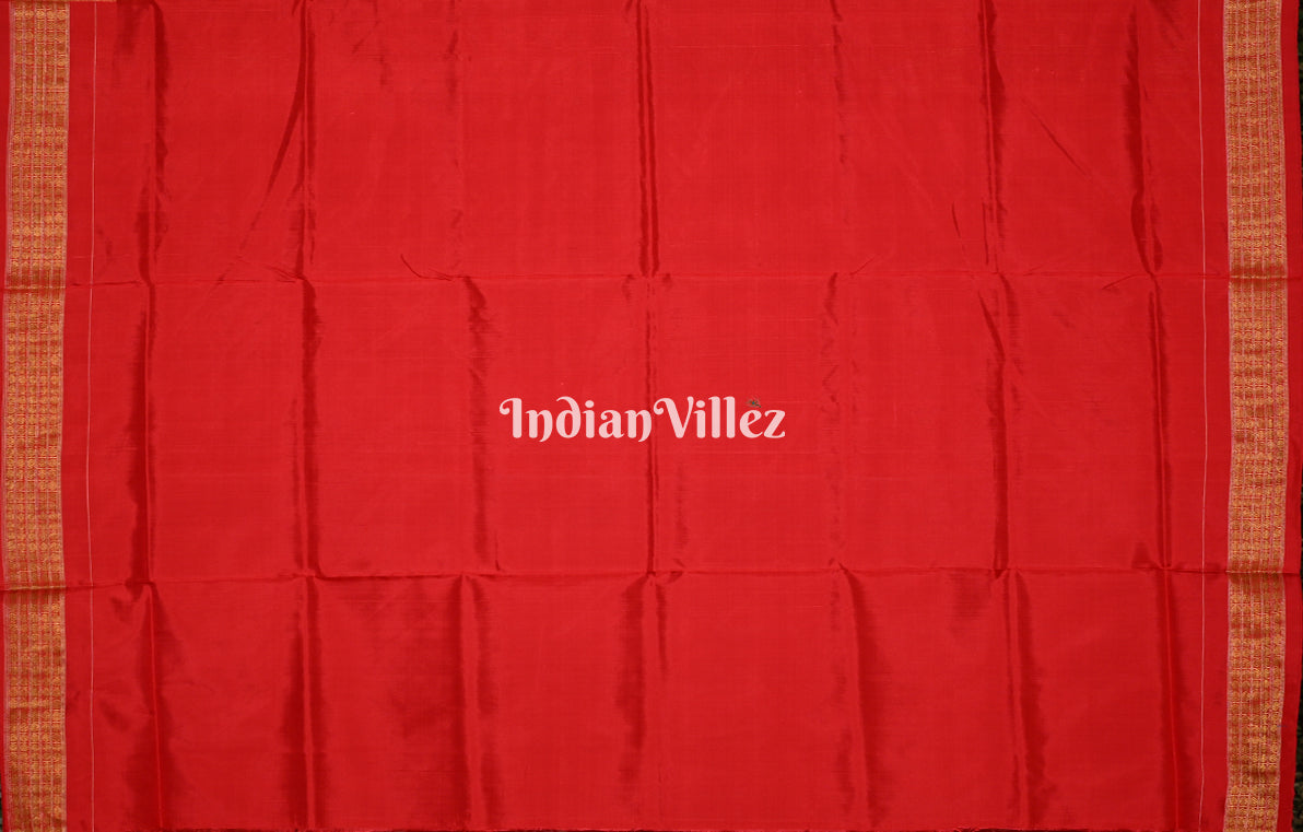 Exclusive Red Golden Floral Design Half Tissue Sambalpuri Silk Saree 