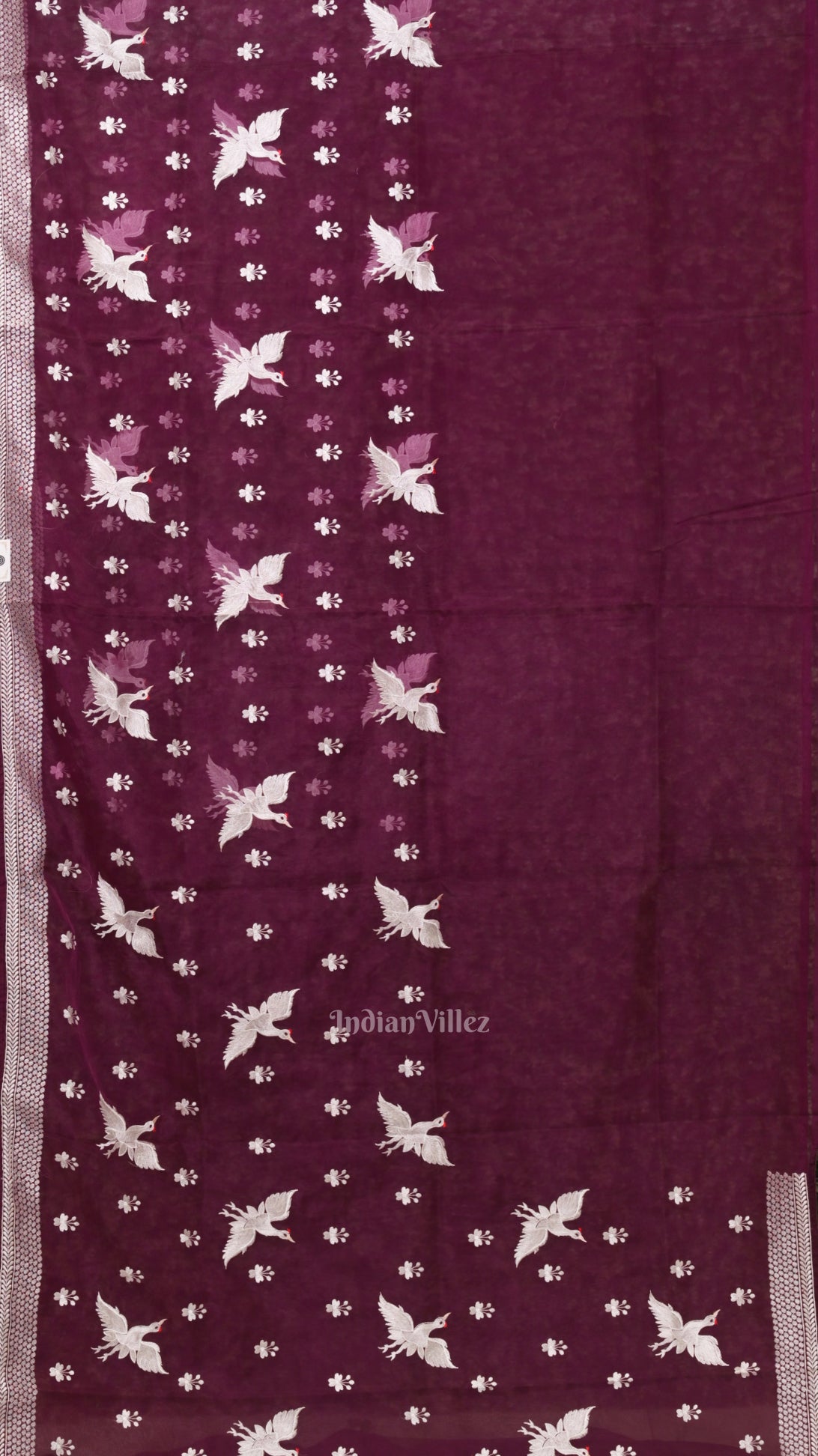 Dark Wine Parsi Gara Floral Motif Hand Embroidered Saree 