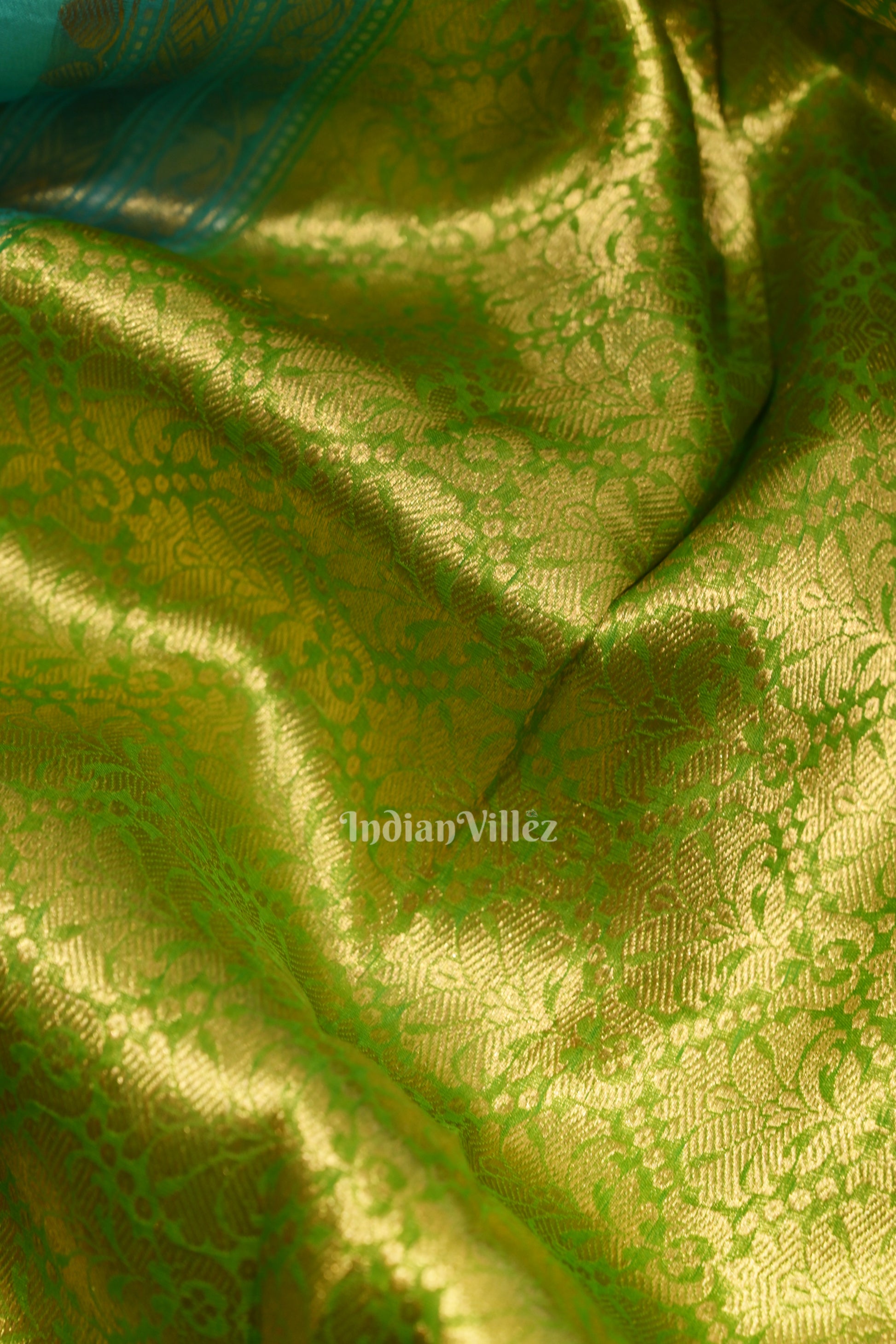Surf Blue with Green Kora Organza Banarasi Saree