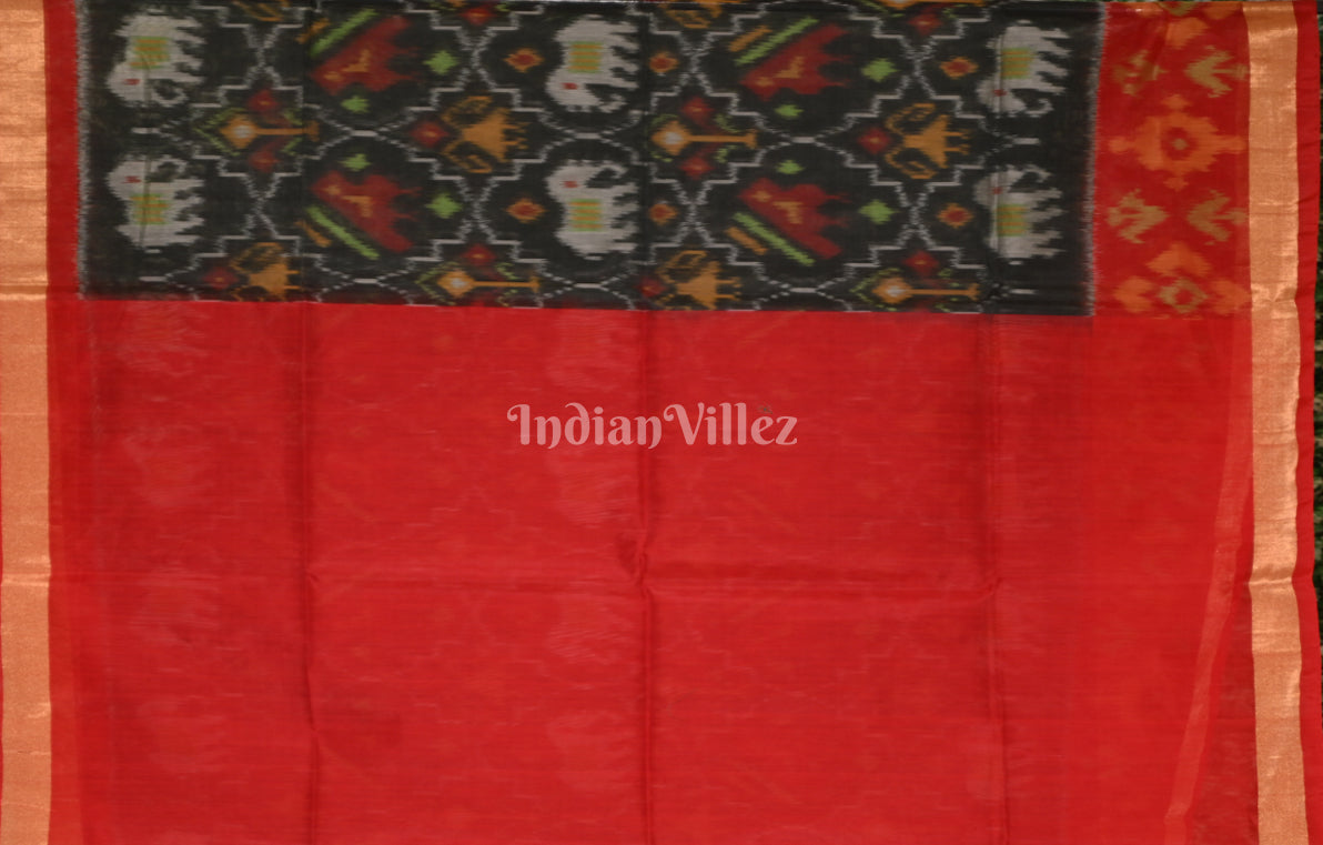 Black Rani Pink Pochampally Ikat (Sico) Saree 