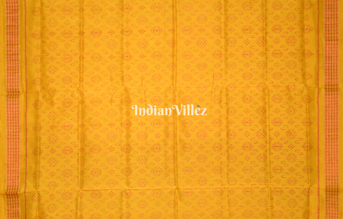 Maroon Mustard Yellow Peepal Leaves Odisha Ikat Sambalpuri Silk Saree
