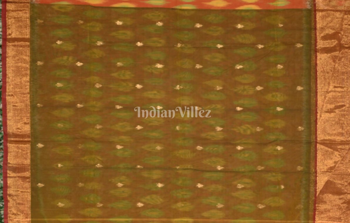 Purple Moss Green Pochampally Ikat Silk Cotton (Sico) Saree