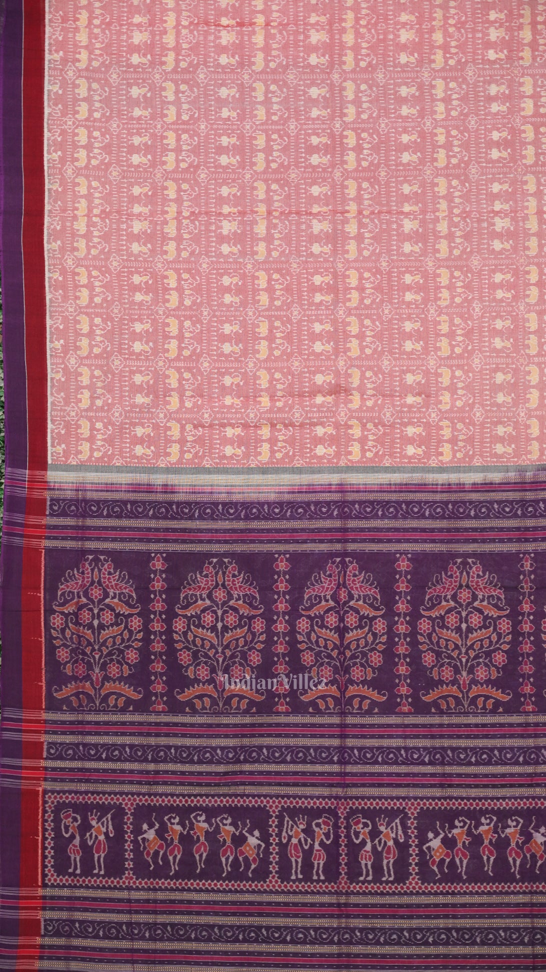 Light Faded Red Tribal Art Odisha Ikat Sambalpuri Pure Cotton Saree