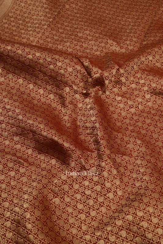 Golden Maroon Pure Kanjivaram Silk Saree