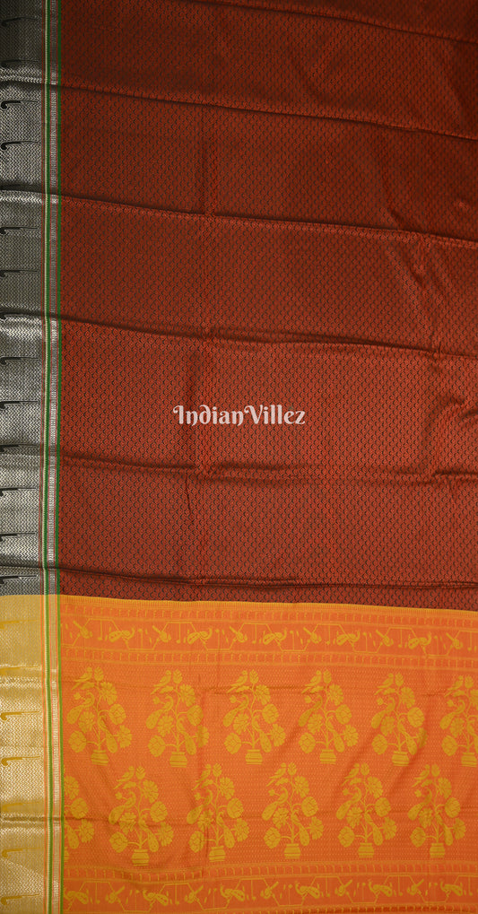Maroon Orange Kanjivaram Silk Saree