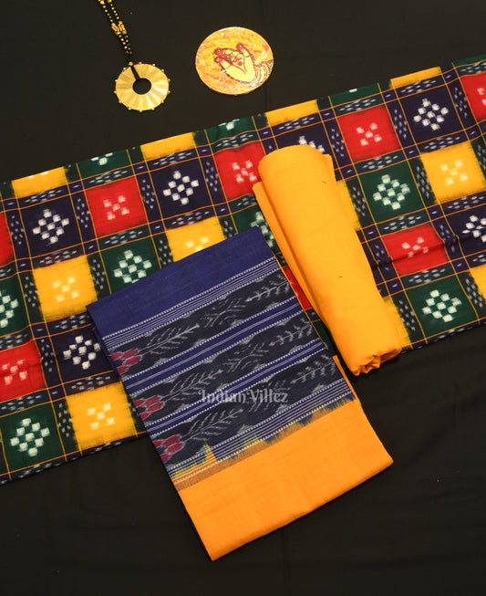 Multi Color Pasapali Odisha Ikat Sambalpuri Dress Set & Dupatta