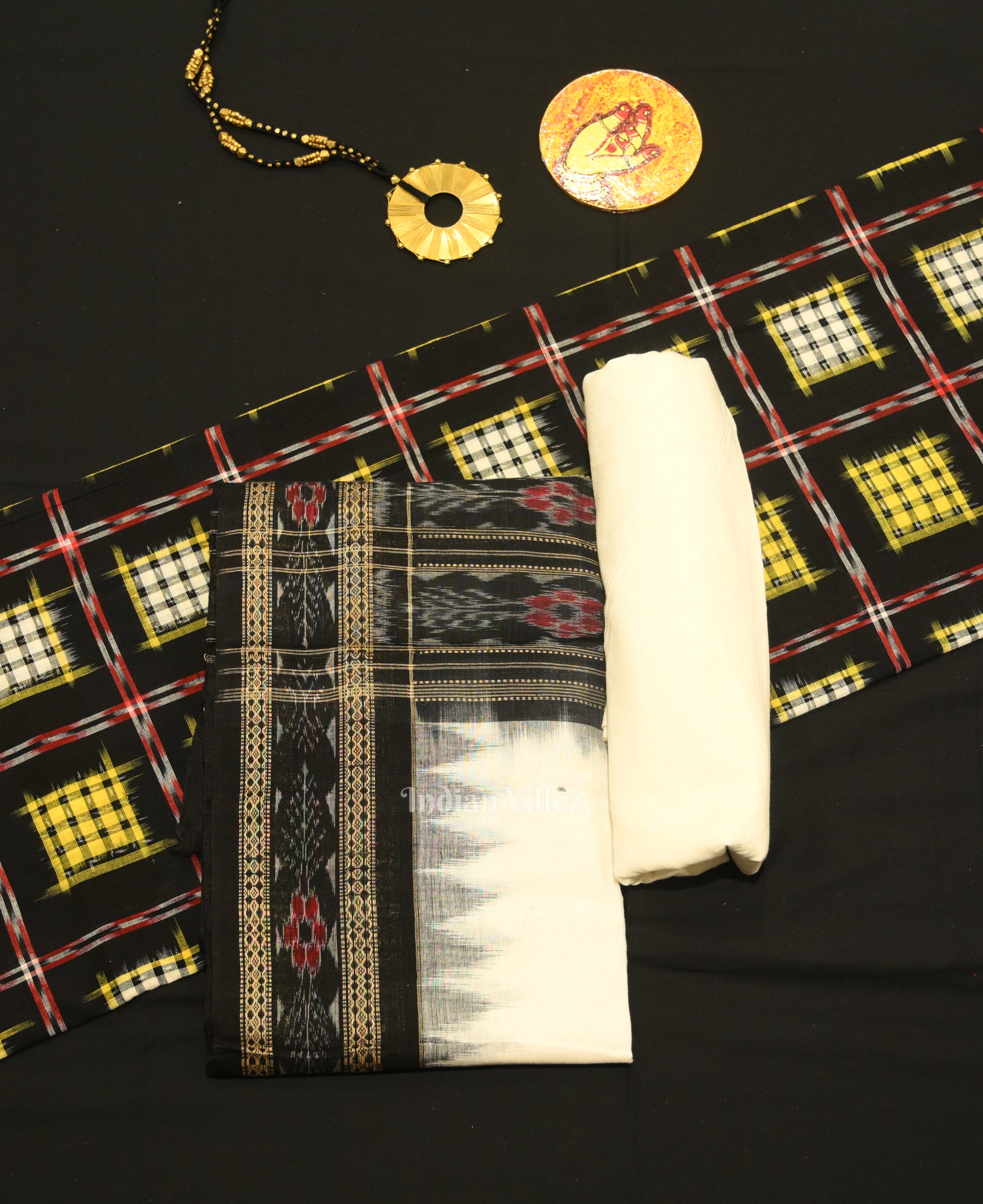 Black Ashwini Odisha Ikat Sambalpuri Dress Set & Dupatta