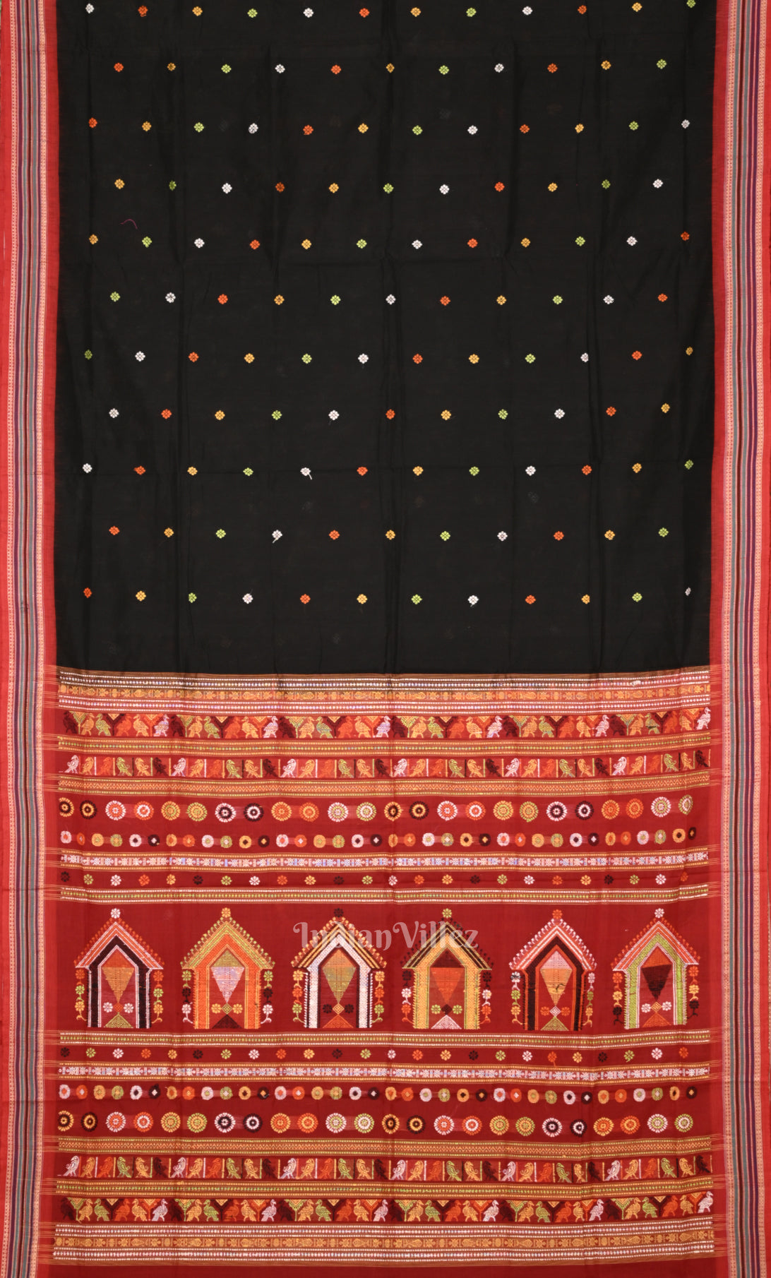 Black Red Dolabedi Sambalpuri Ikat Cotton Saree