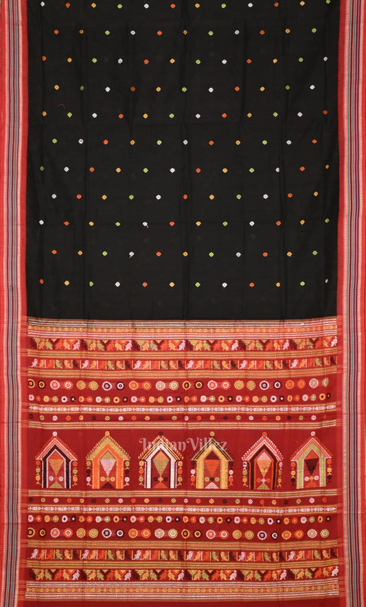 Black Red Dolabedi Sambalpuri Ikat Cotton Saree