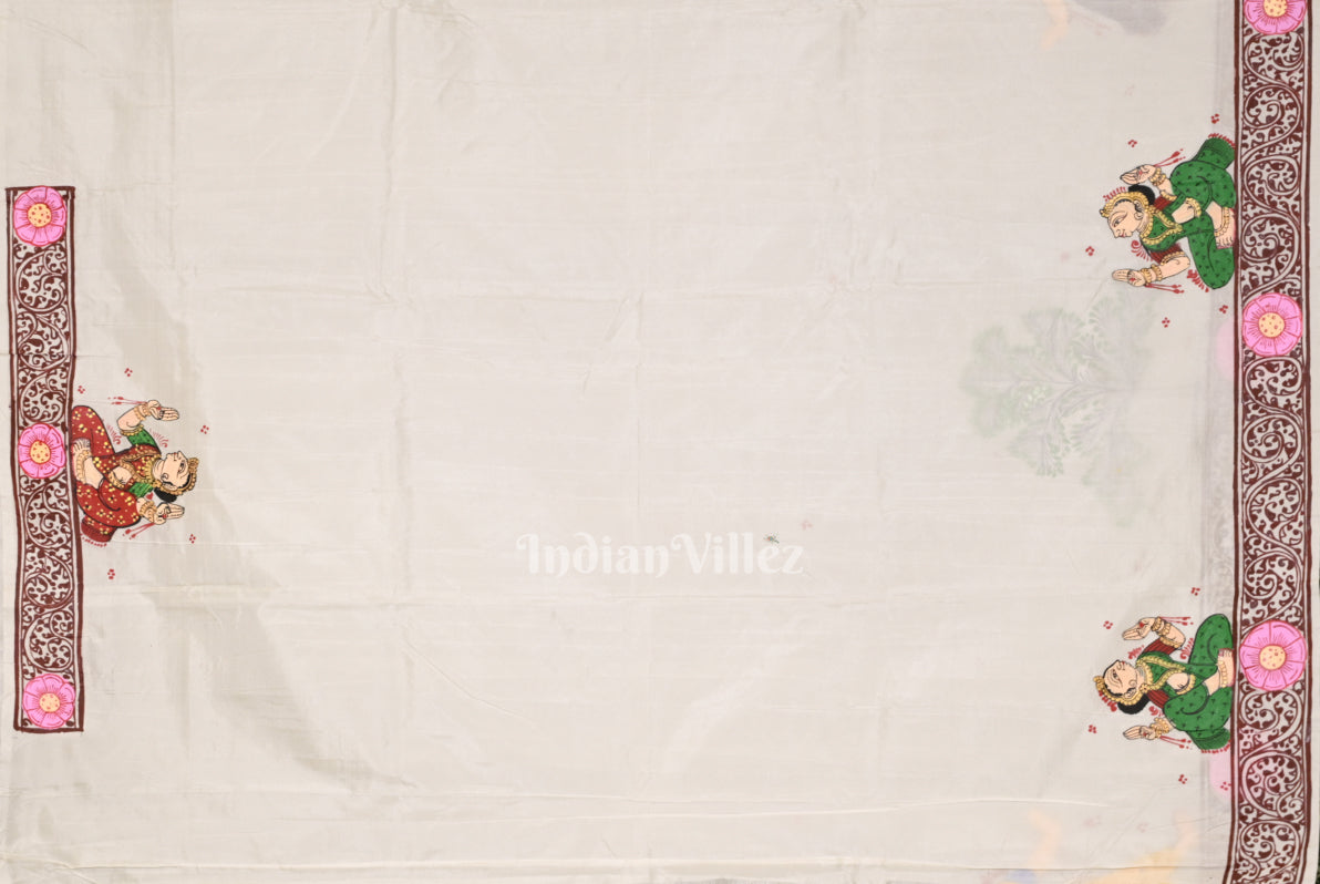 White Shree Jagannath Ratha Yatra Hand-Painted Pattachitra Saree 