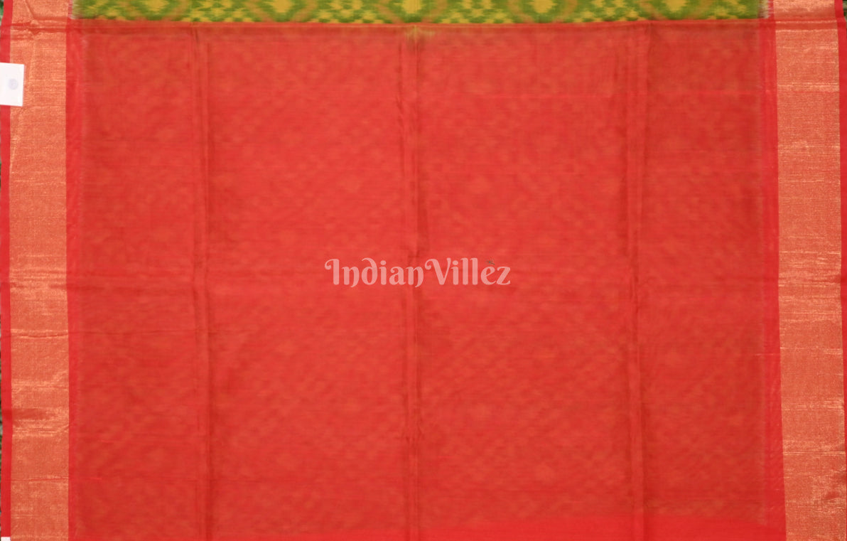 Mehendi Green Red Pochampally Ikat Silk Cotton (Sico) Saree
