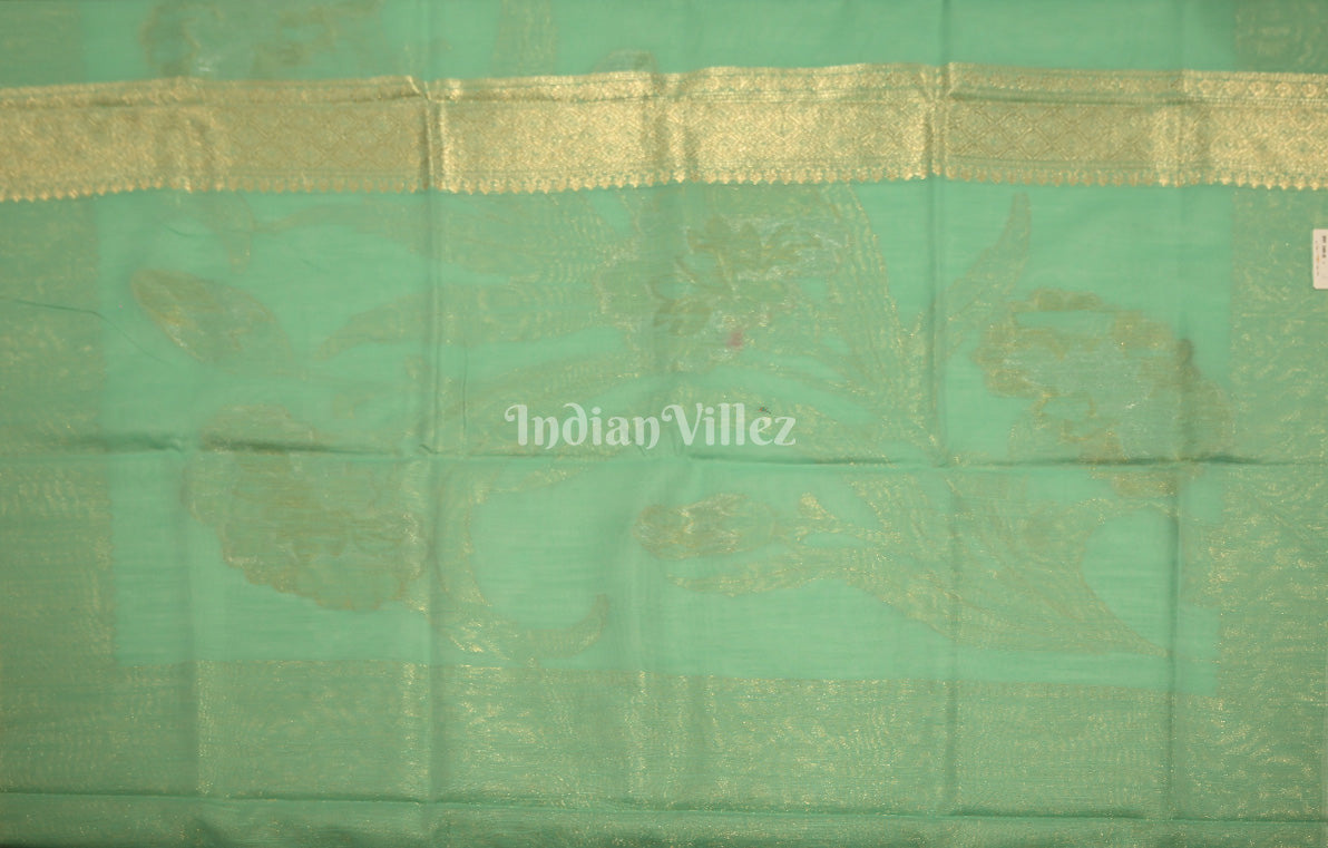 Mint Green Floral Linen Saree