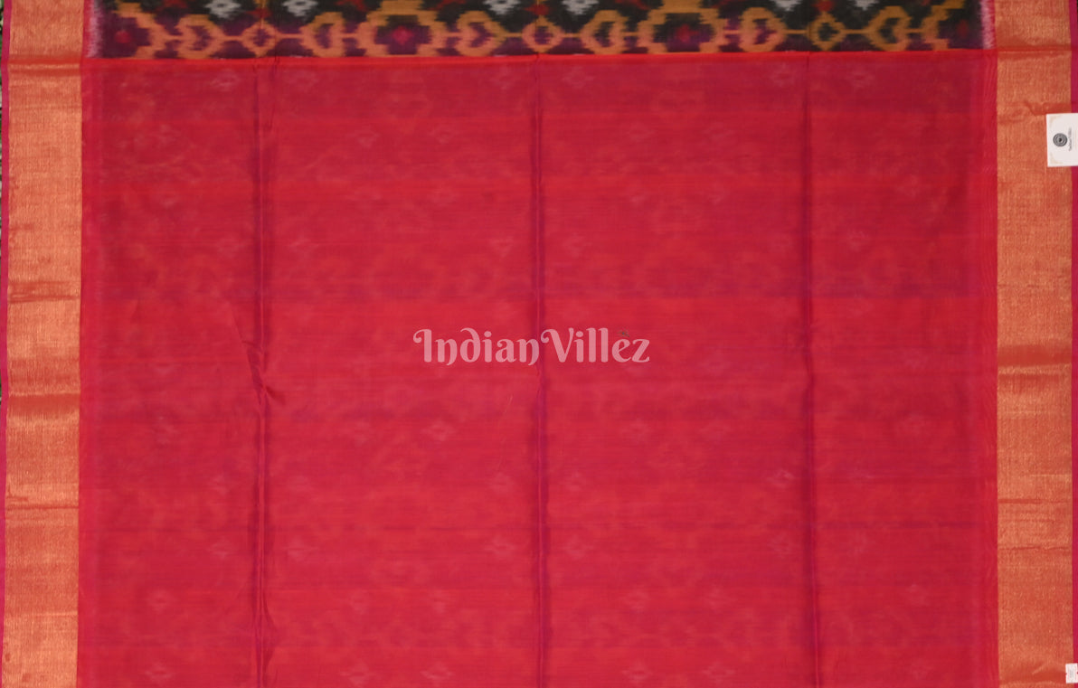 Black Rani Pink Pochampally Ikat Silk Cotton (Sico) Saree 
